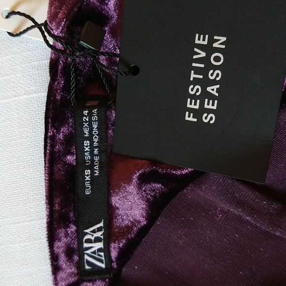 Zara Wine Velvet Mini Dress Spaghetti Halter Straps Wrap Twisted Upper Sz Xsmall - Picture 15 of 16